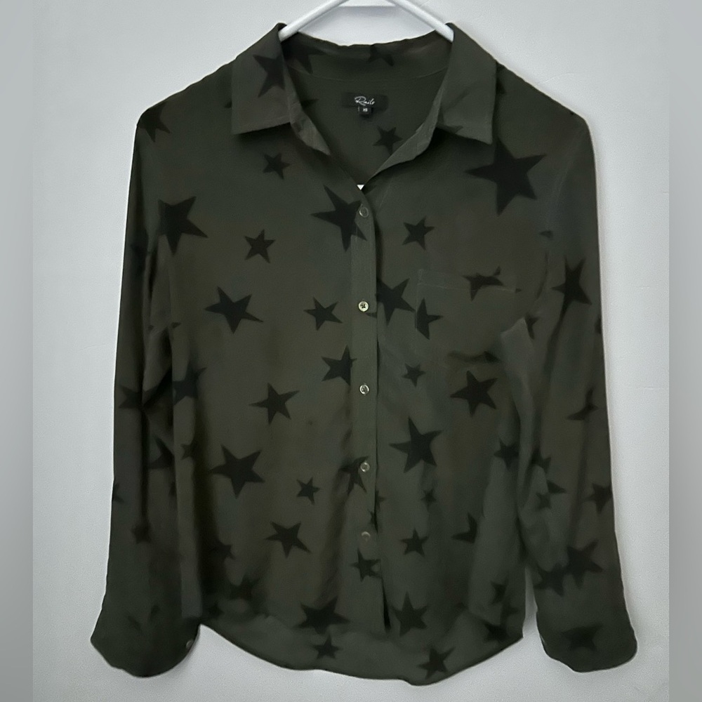 Rails 100% Silk Kate Blouse in Sage Star Print Women's Top XS - Picture 3 of 10